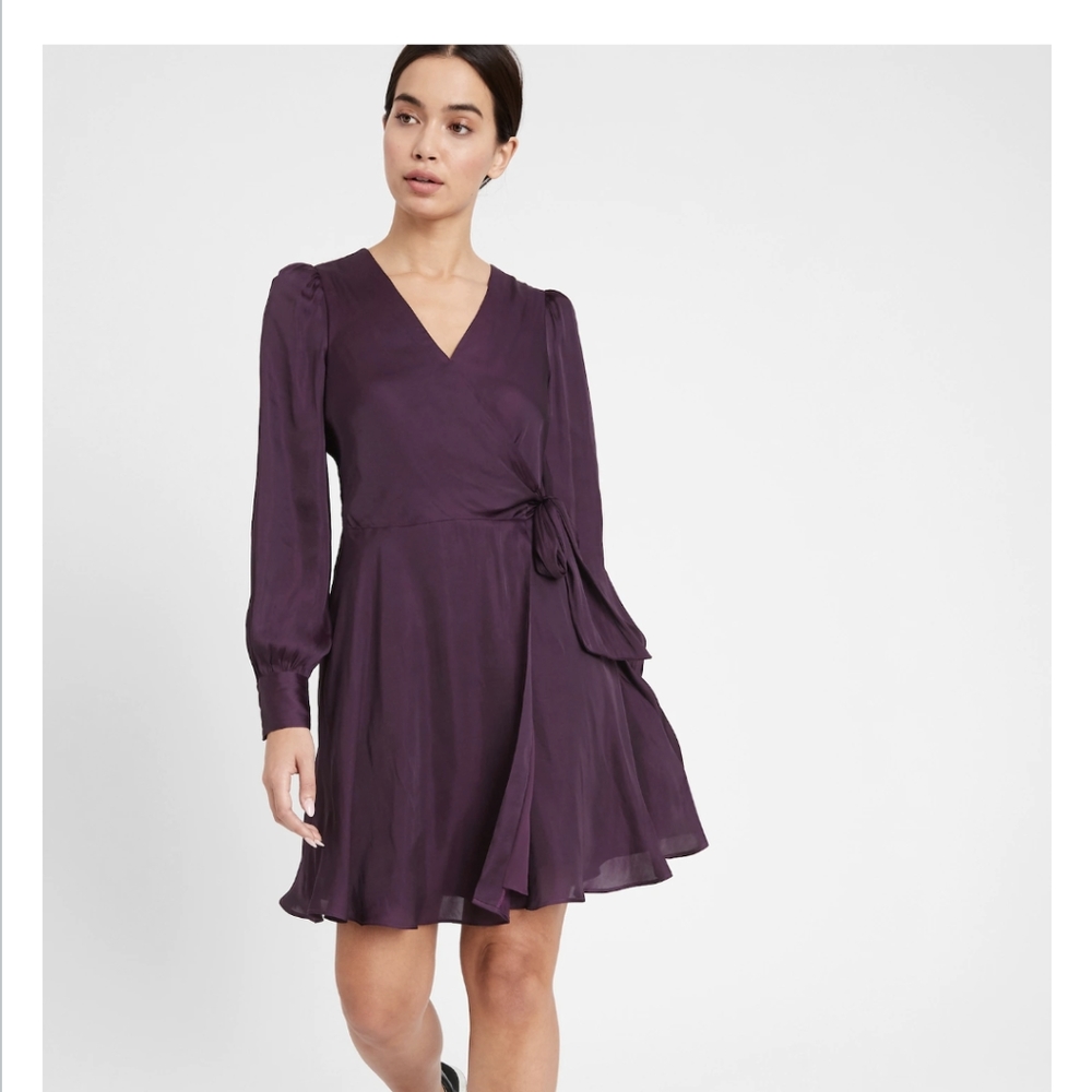 Satin Puff Sleeved Wrap Dress - Banana Republic
